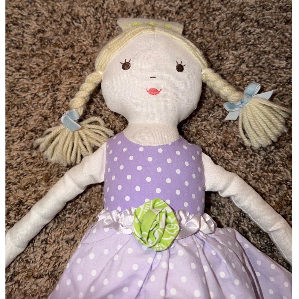 Pottery Barn Kids-Plush Pigtail Princess Rag Doll Lilac Polka Dot Dress 30"